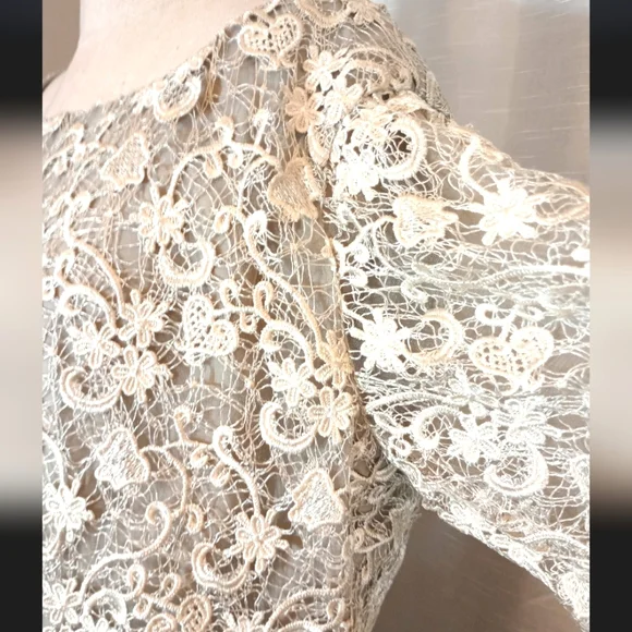 Polo Ralph Lauren Lace Long Sleeve Wedding Dress, Gray,Bell Sleeve,Knee Lngth,16 - Picture 4 of 16